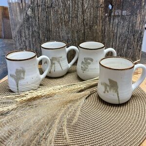 ARTISAN | Studio | Pottery | Artist Signed |Cream/Brown |Coffee Mug |Set of Four